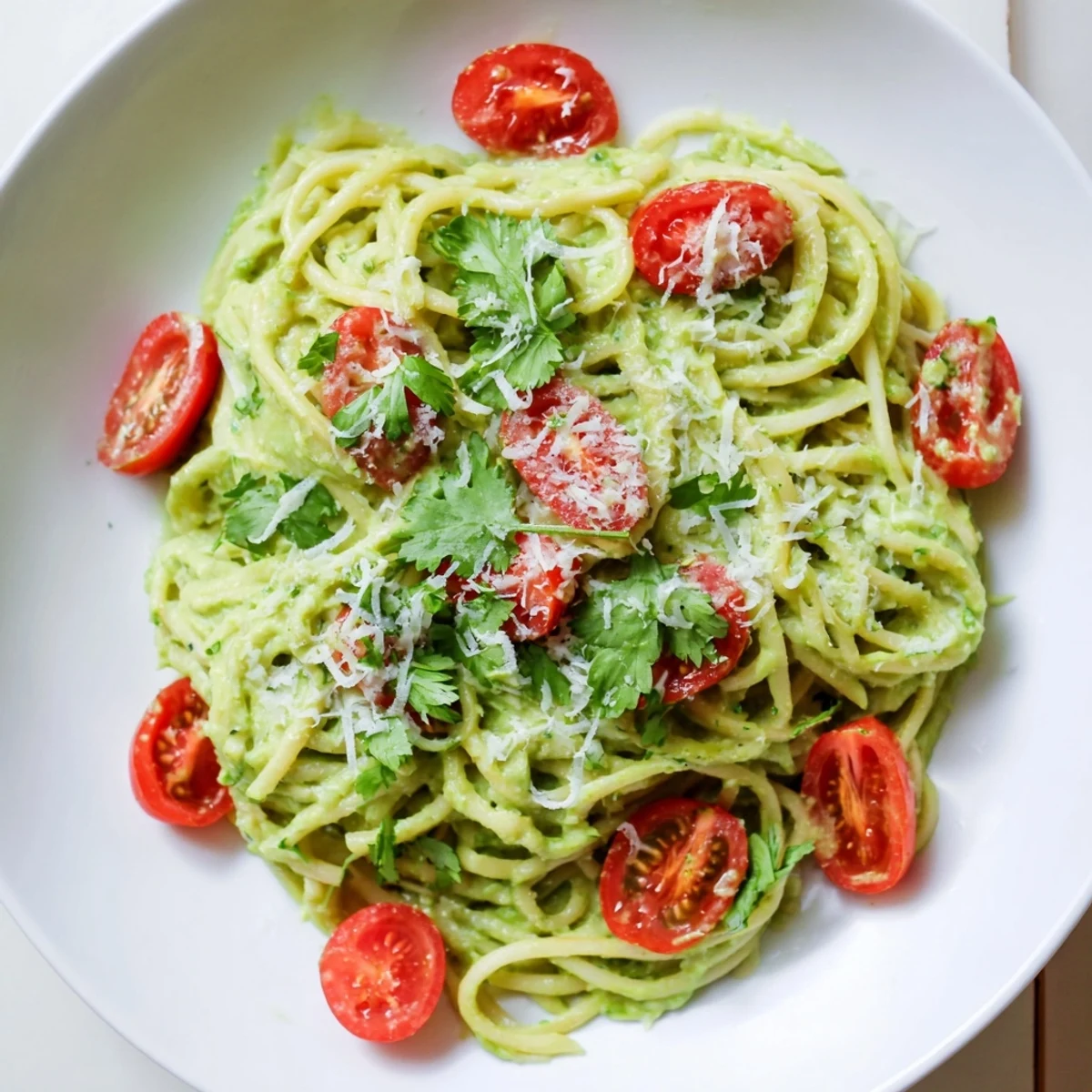 Enjoy a steaming plate of creamy avocado lime pasta, perfect for a quick, homemade dinner.