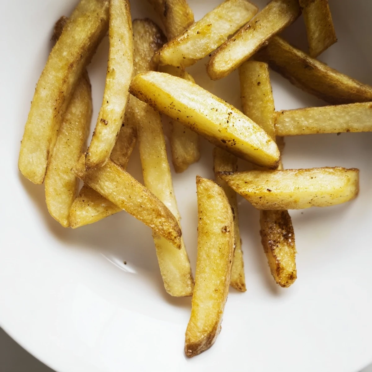 Freshly cooked Crispy Air Fryer French Fries with Sea Salt in a rustic basket, revealing golden edges and fluffy interiors perfect for snacking.