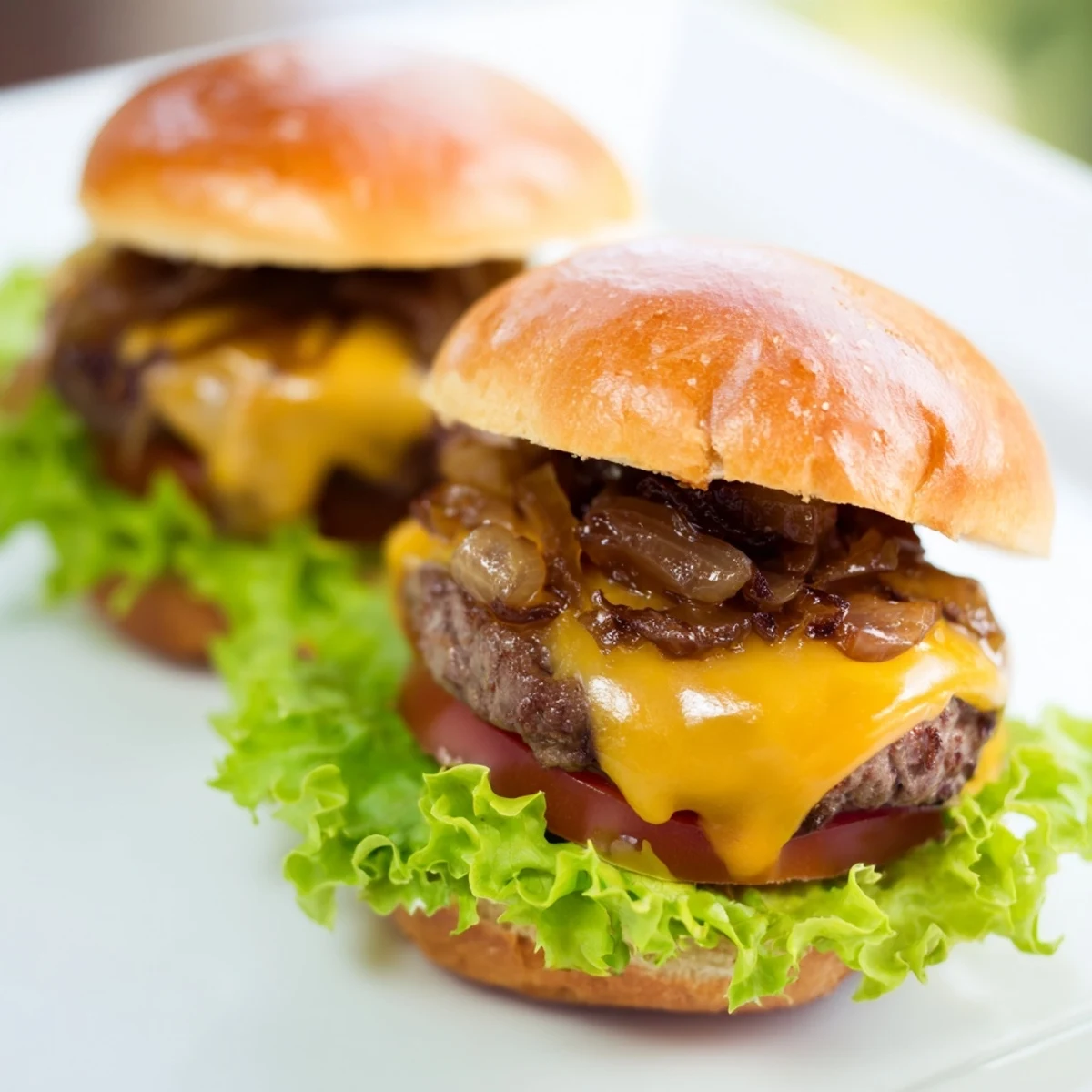 Close-up of a hand holding a juicy Beef Sliders with Caramelized Onions and Cheese, showcasing the melted cheese and soft bun.