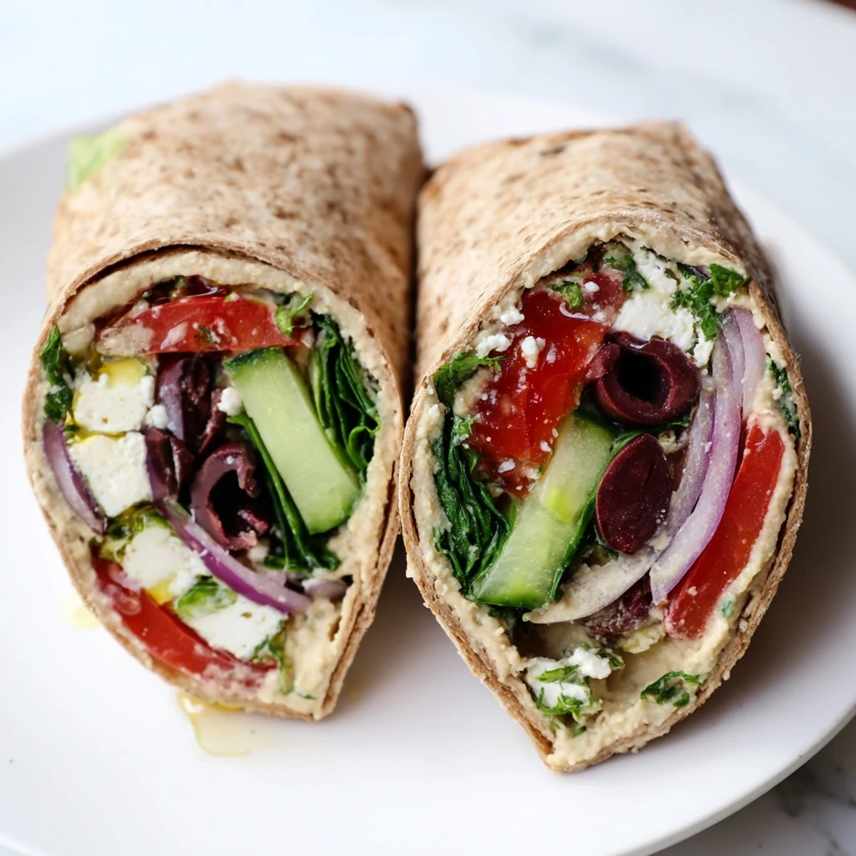 Perfect Mediterranean Sandwich Wrap, filled with spinach, roasted red peppers, and Kalamata olives, ideal for a light vegetarian lunch.