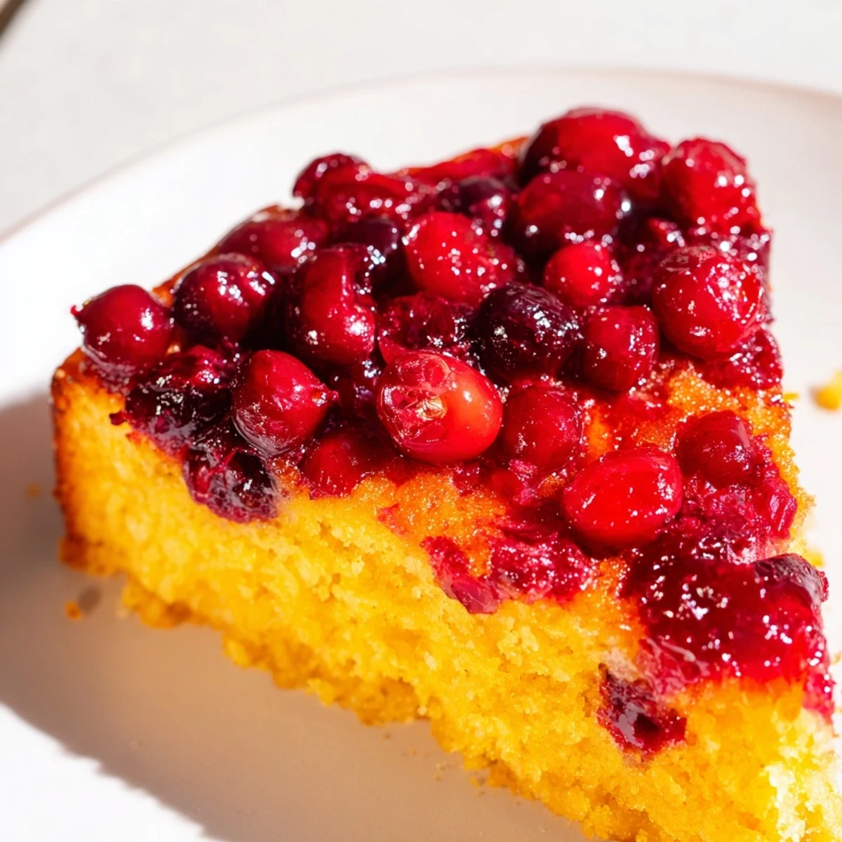 Fresh cranberries and orange zest create a glossy, vibrant topping on this classic cake.