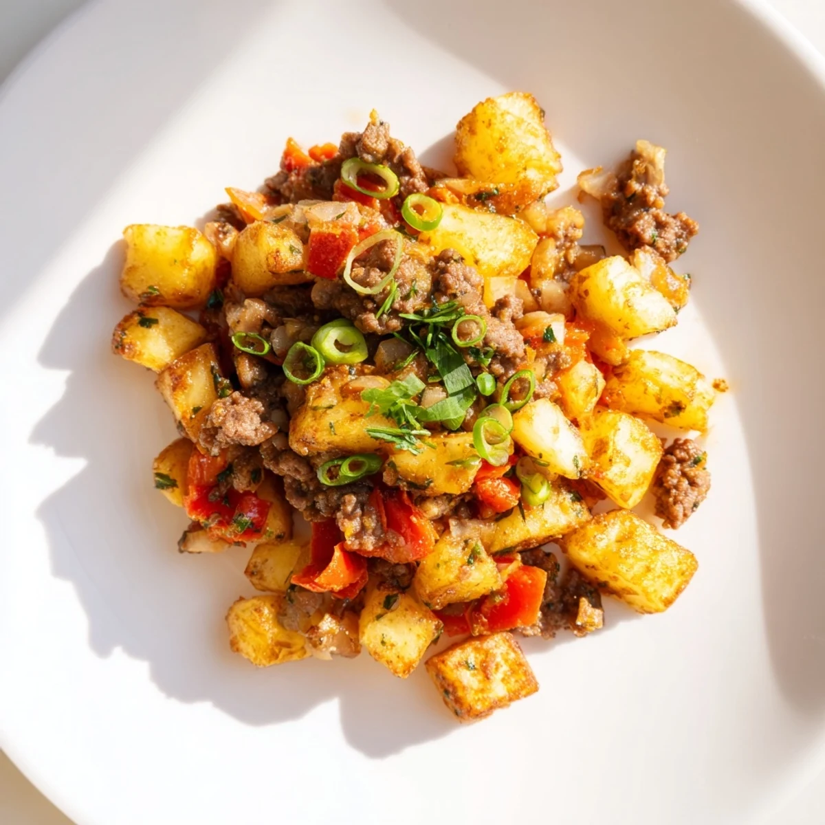 Hearty American Beef Breakfast Hash served steaming hot from the skillet, ready to enjoy.