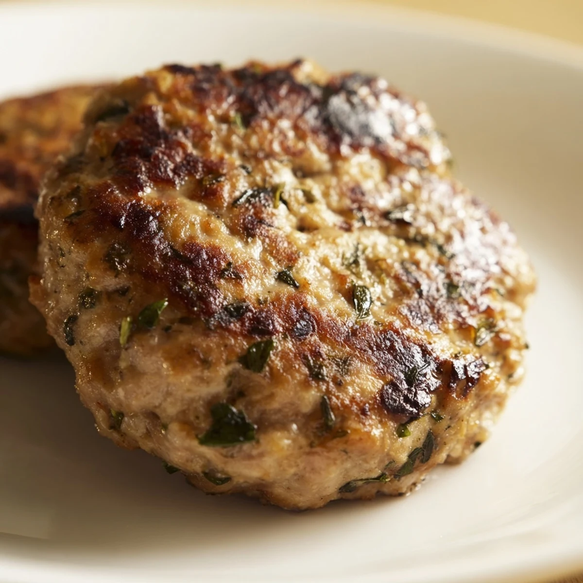Juicy ground Chicken Breakfast Sausage patties resting on a paper towel, ready for a hearty breakfast plate.