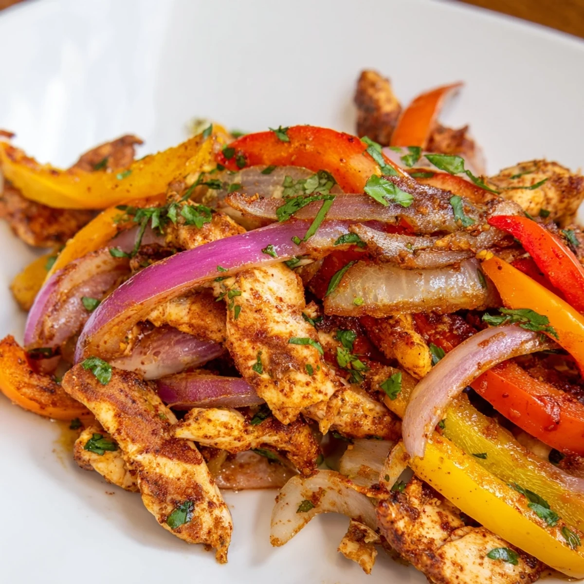 Bright colors and bold spices of Sheet Pan Chicken Fajitas ready for a quick weeknight dinner.