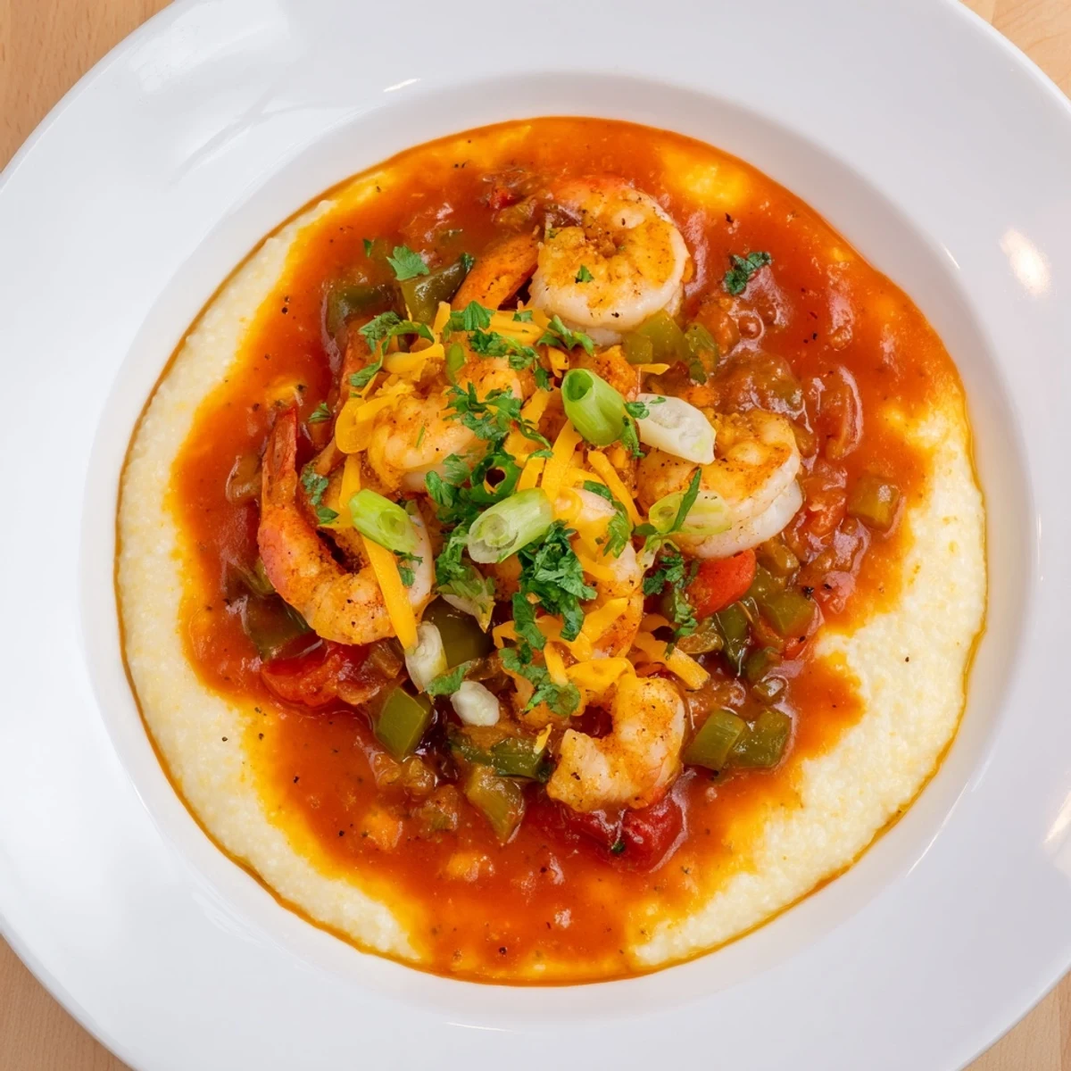 Spicy Creole shrimp and grits with rich tomato gravy for a Southern-inspired main dish.  