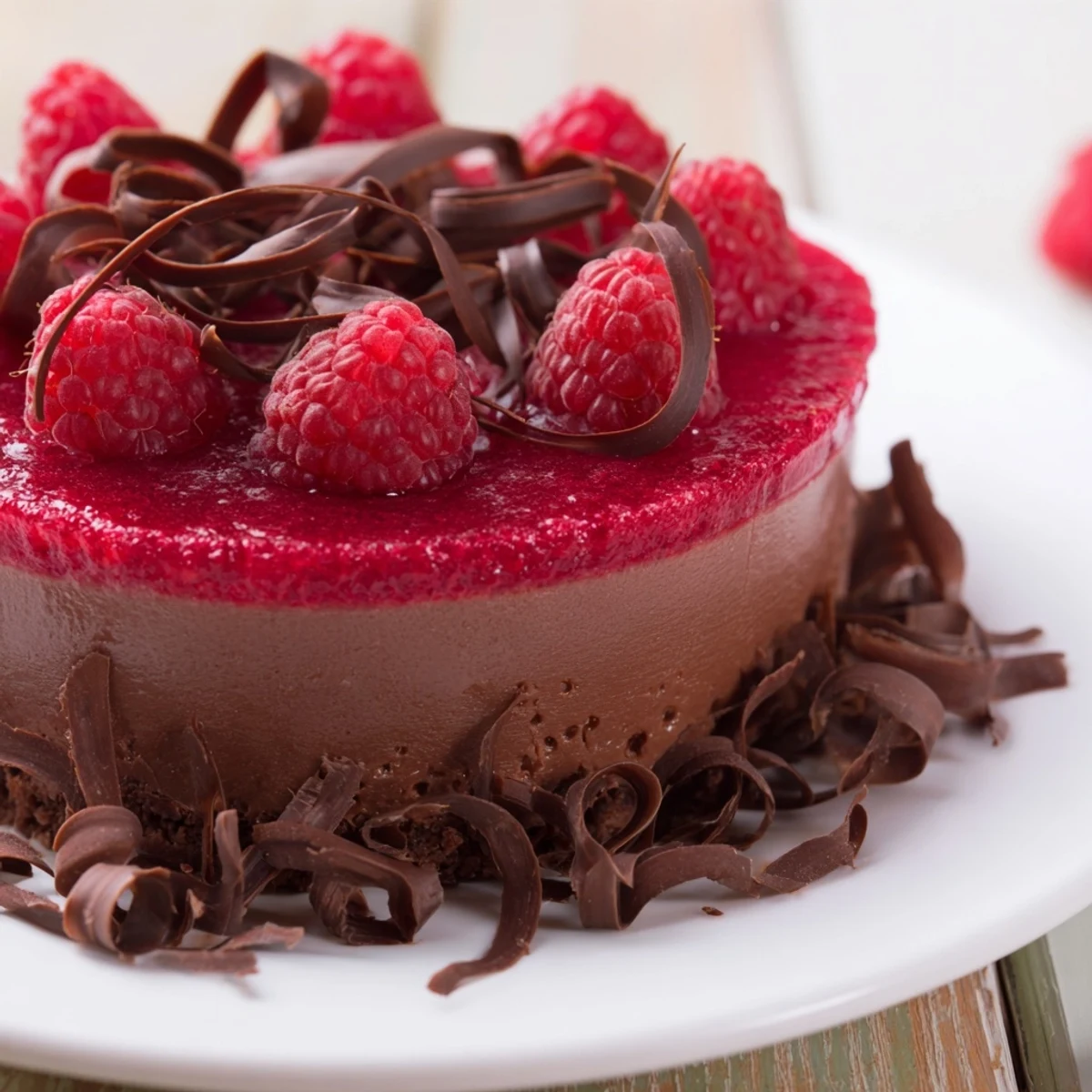 Rich chocolate mousse with fresh raspberry coulis, served in elegant glasses for a special occasion dessert.