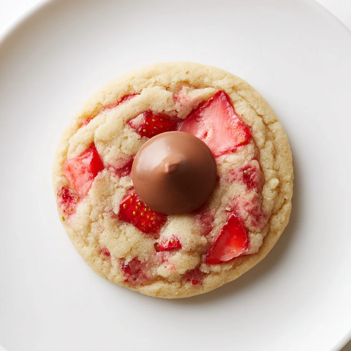 Strawberry Kiss Cookies sit on a wire rack with melted chocolate tops, perfect for spring gatherings.
