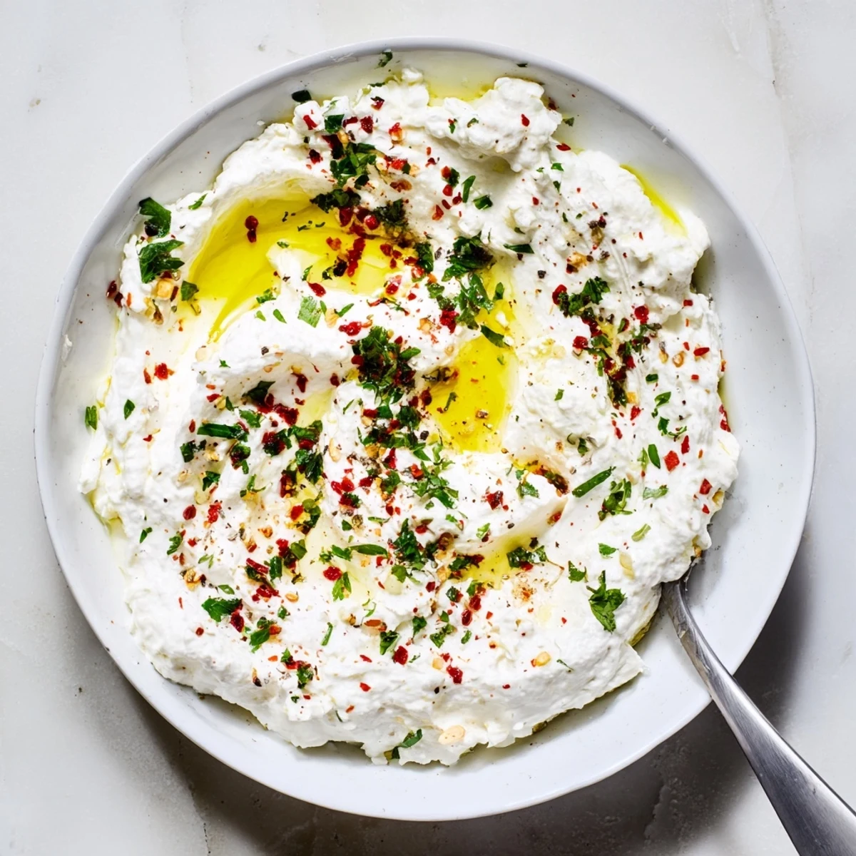 Tyrokafteri dip showcases whipped feta and spicy peppers in a zesty Greek appetizer served with fresh veggies.