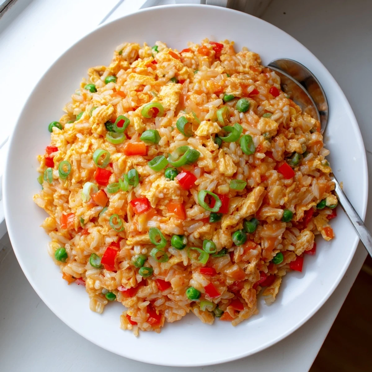 Vibrant Bang Bang Fried Rice steaming in a bowl, garnished with sesame seeds and lime wedges for a zesty Asian fusion dinner.