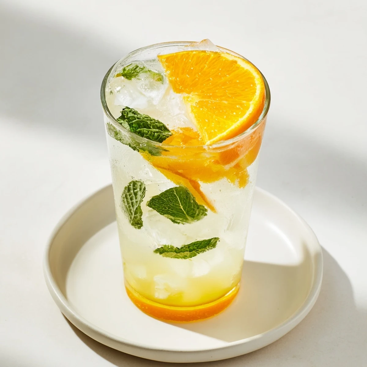 A refreshing pitcher of Refreshing Coconut Orange Glow sits beside sliced oranges and fresh mint leaves for serving.