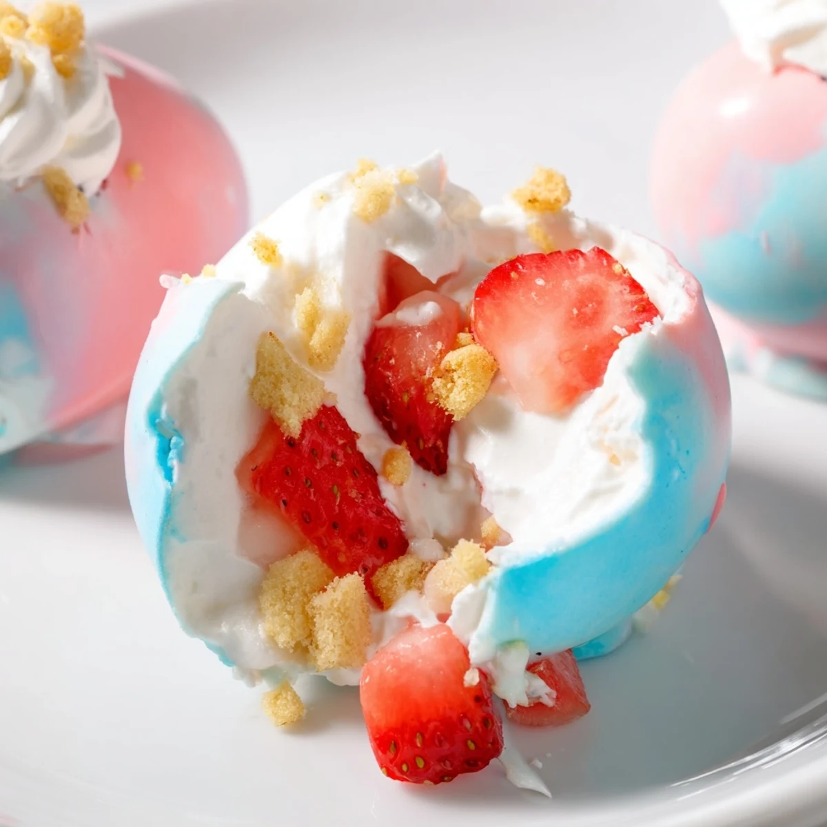 Strawberry Shortcake Easter Egg Bombs arranged in a wicker basket with spring flowers, perfect for Easter dessert celebrations.