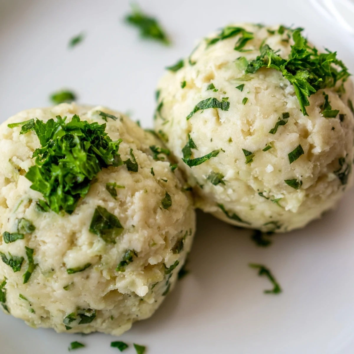 Close-up of German Cabbage Dumplings with a fluffy texture and fresh parsley garnish.  