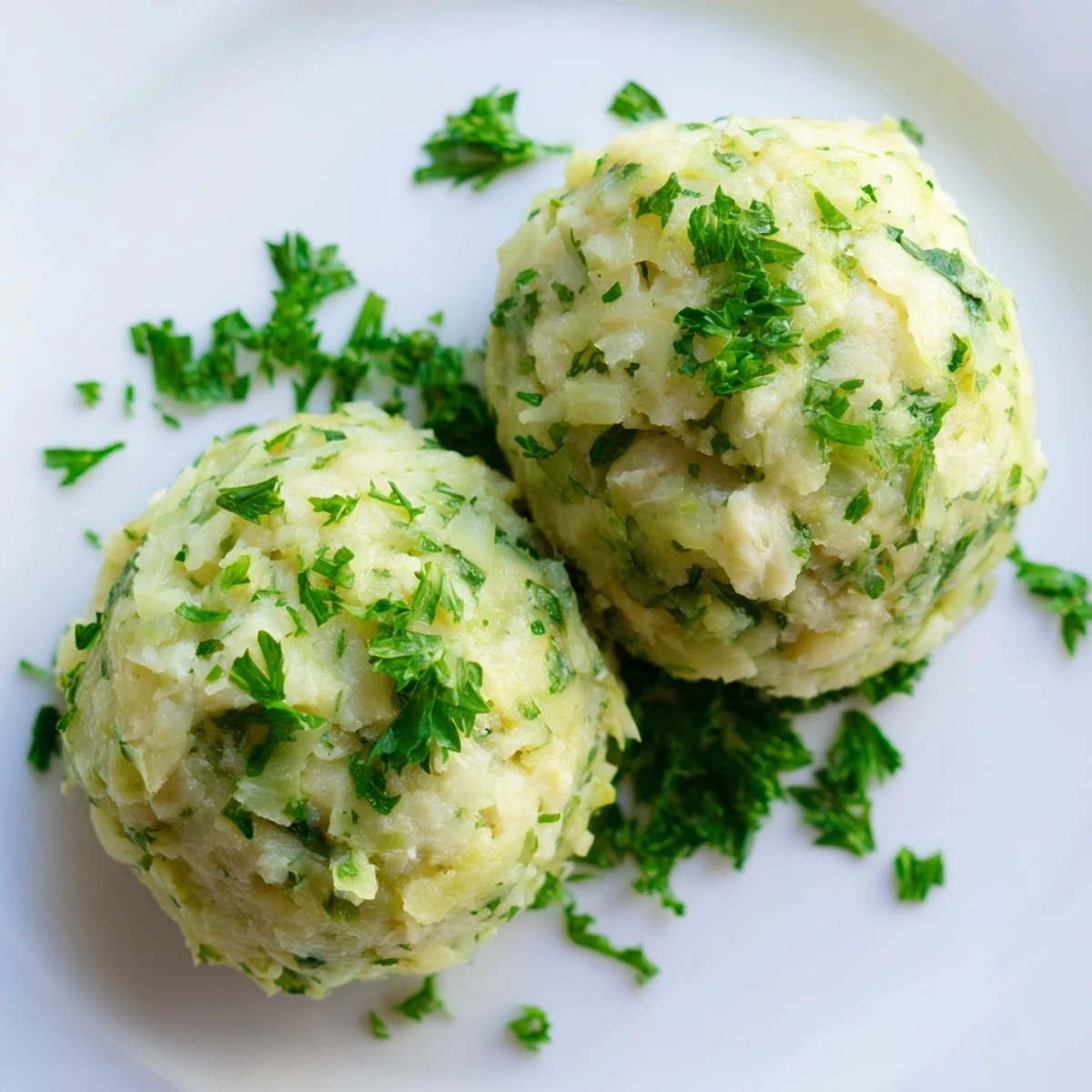 Eight tender German Cabbage Dumplings simmer in a pot of clear broth, ready to serve.