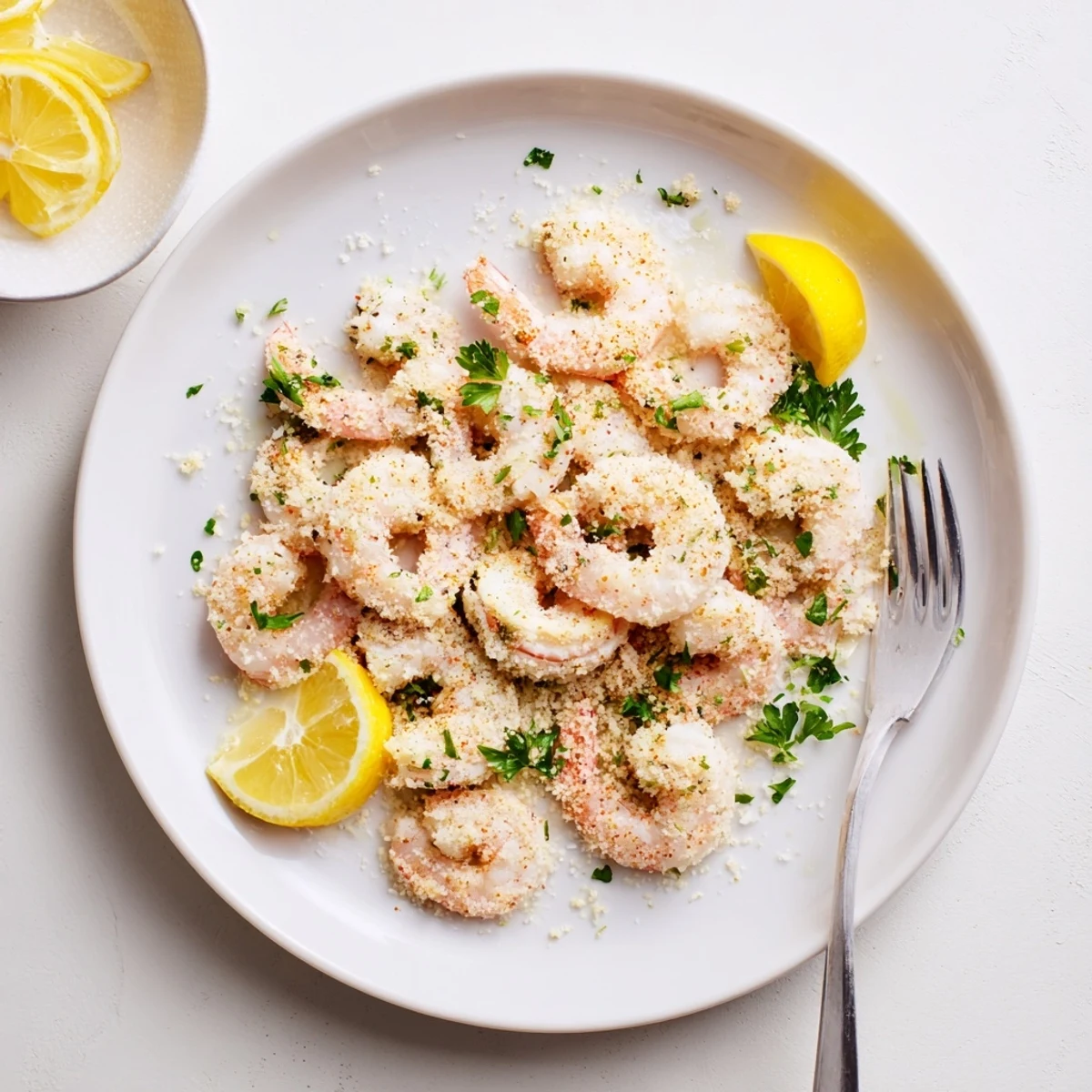 Sizzling air fryer garlic parmesan shrimp with golden edges and a vibrant parsley garnish.