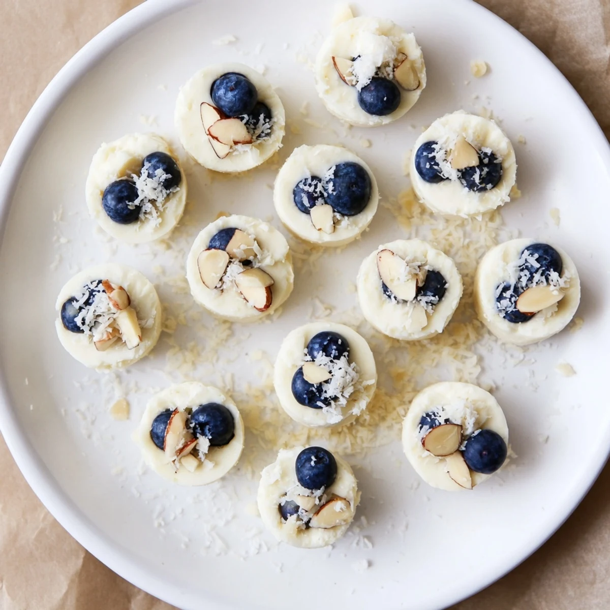 Freshly frozen Blueberry Greek Yogurt Bites with creamy texture and glistening blueberries on a chilled plate.