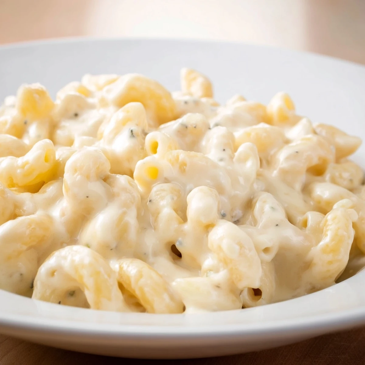 Baked Boursin mac and cheese topped with crispy panko breadcrumbs and grated Parmesan