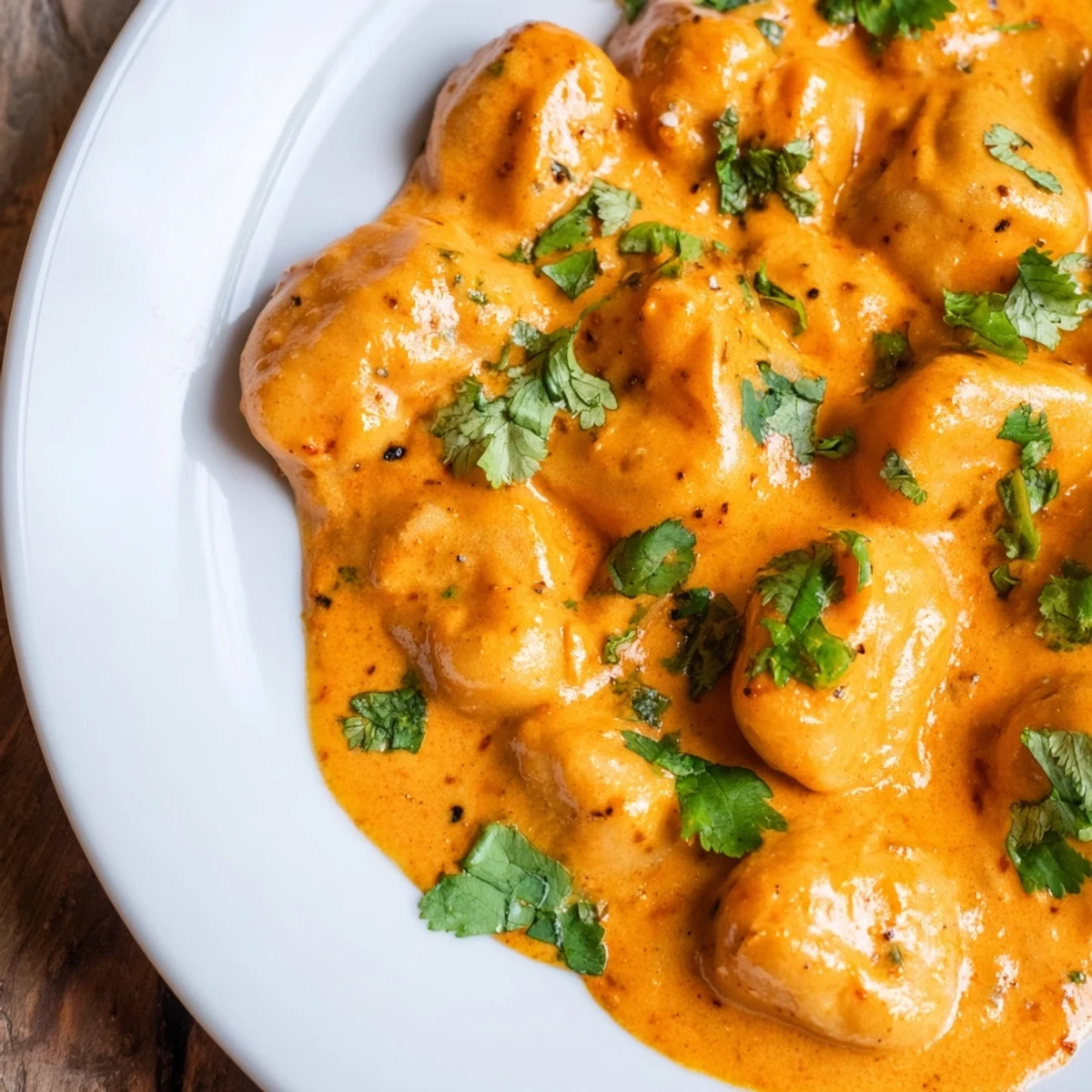 Fusion Tikka Masala Gnocchi featuring pillowy pasta coated in aromatic Indian spices