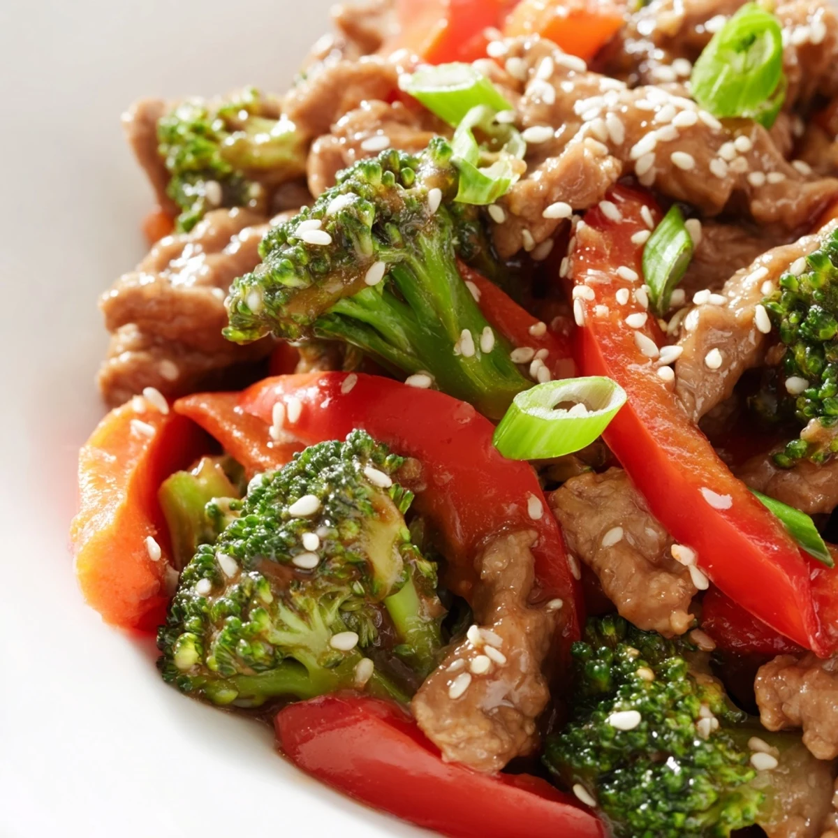Vibrant ground turkey stir fry with crisp broccoli florets coated in glossy savory sauce served in a white bowl