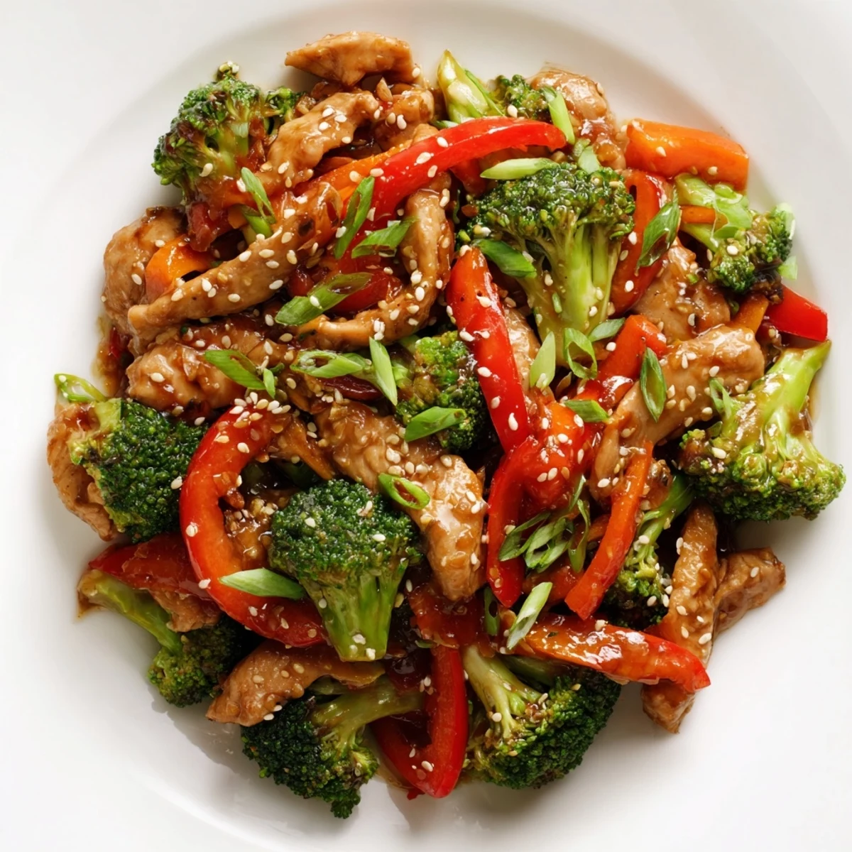 Healthy ground turkey stir fry featuring colorful vegetables and tender meat glistening with Asian-inspired glaze on a dinner plate