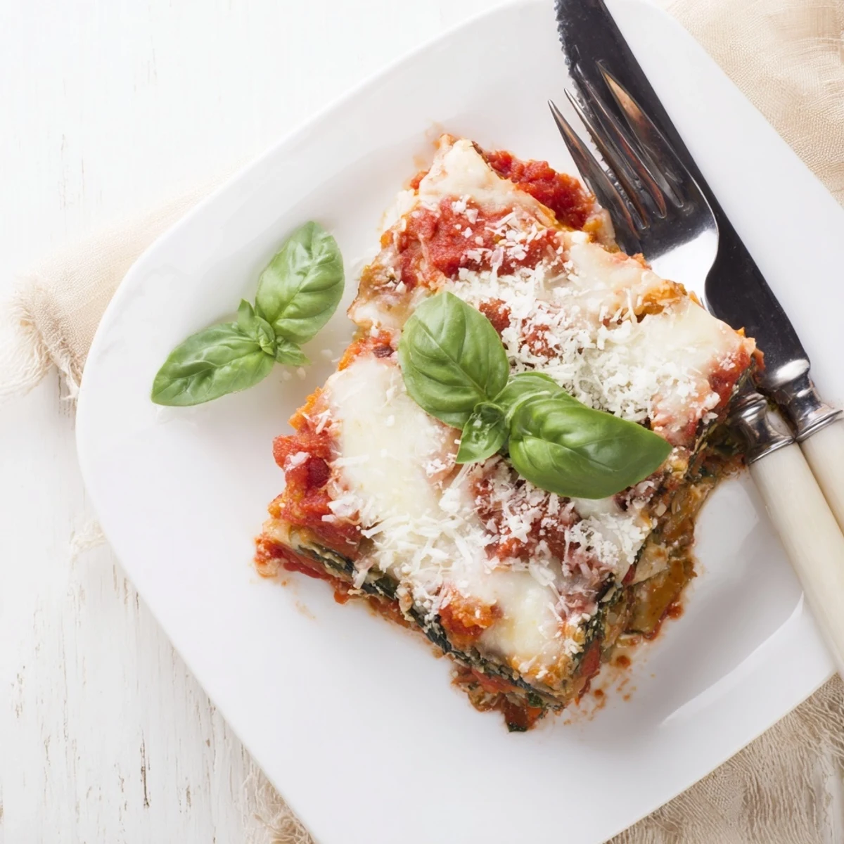 Golden ricotta eggplant casserole bubbling with melted mozzarella and fresh basil garnish