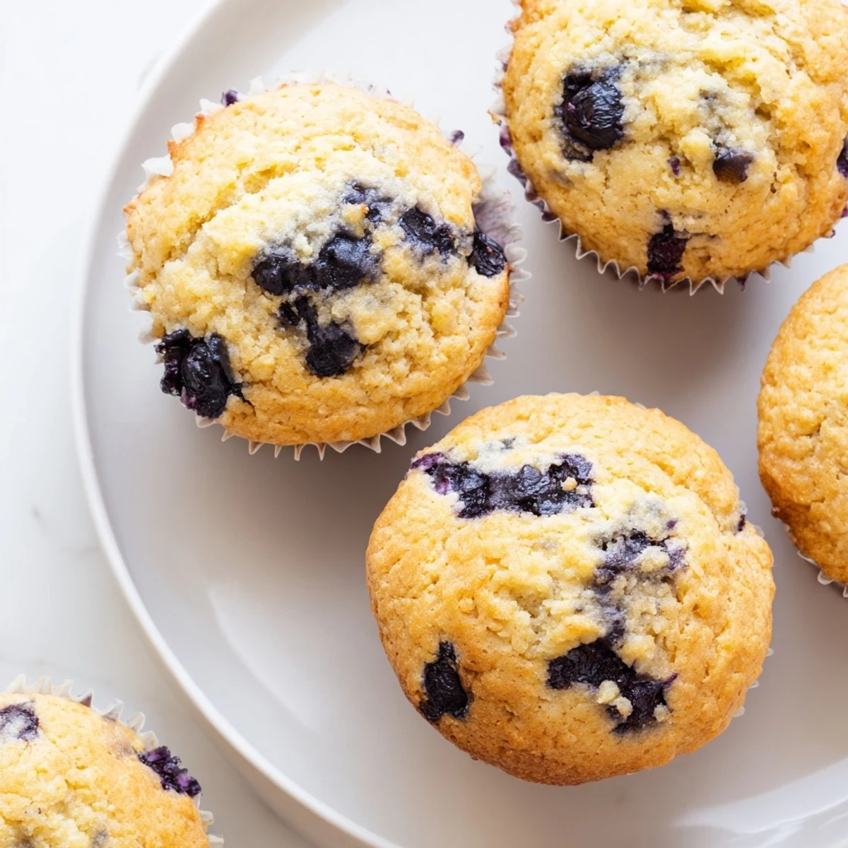 Gluten-free almond flour blueberry muffins with Greek yogurt topped with golden domed muffin tops