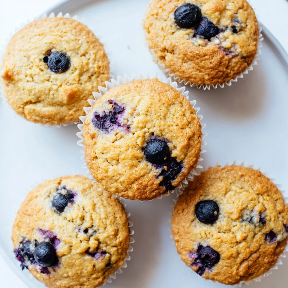 Freshly baked almond flour blueberry muffins featuring creamy Greek yogurt and plump purple berries