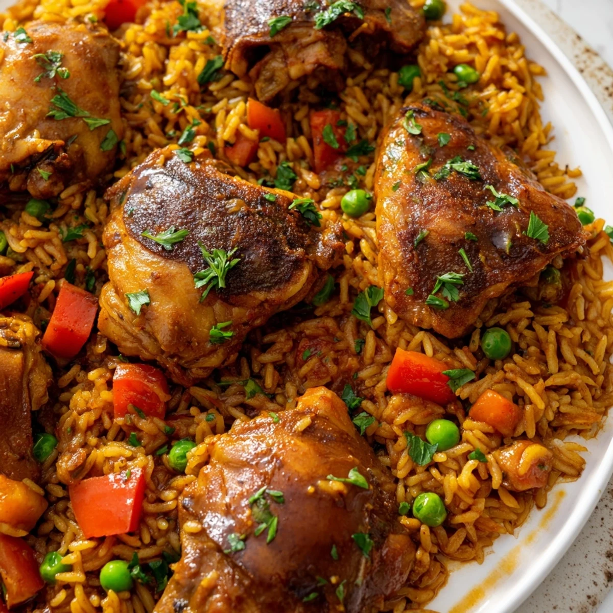 Tender spiced chicken nestled over fragrant seasoned rice with peas and carrots in one pot shawarma chicken and rice
