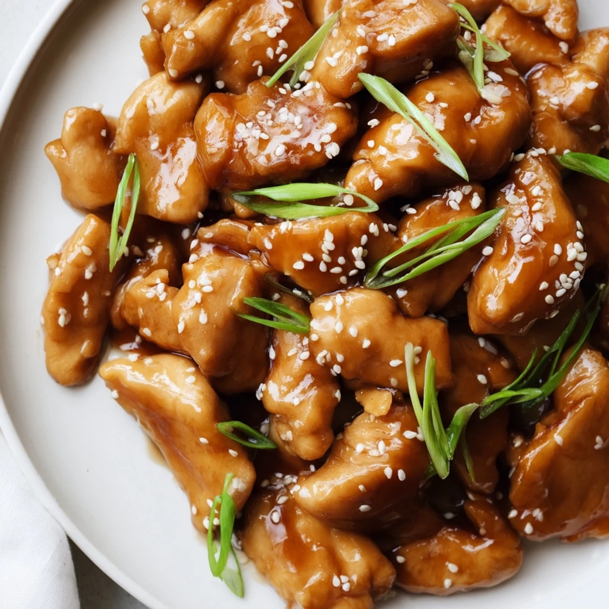 Tender stir-fried Mongolian Chicken coated in glossy sweet savory hoisin sauce with fresh scallions