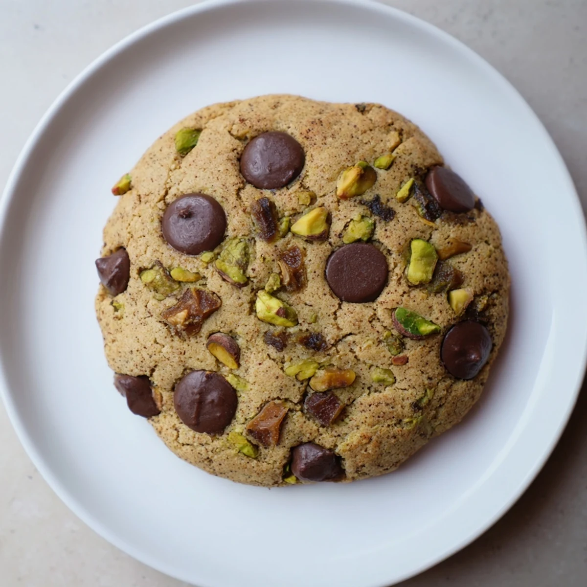 Freshly baked Dubai chewy cookie with gooey chocolate chips and aromatic cardamom spice close-up