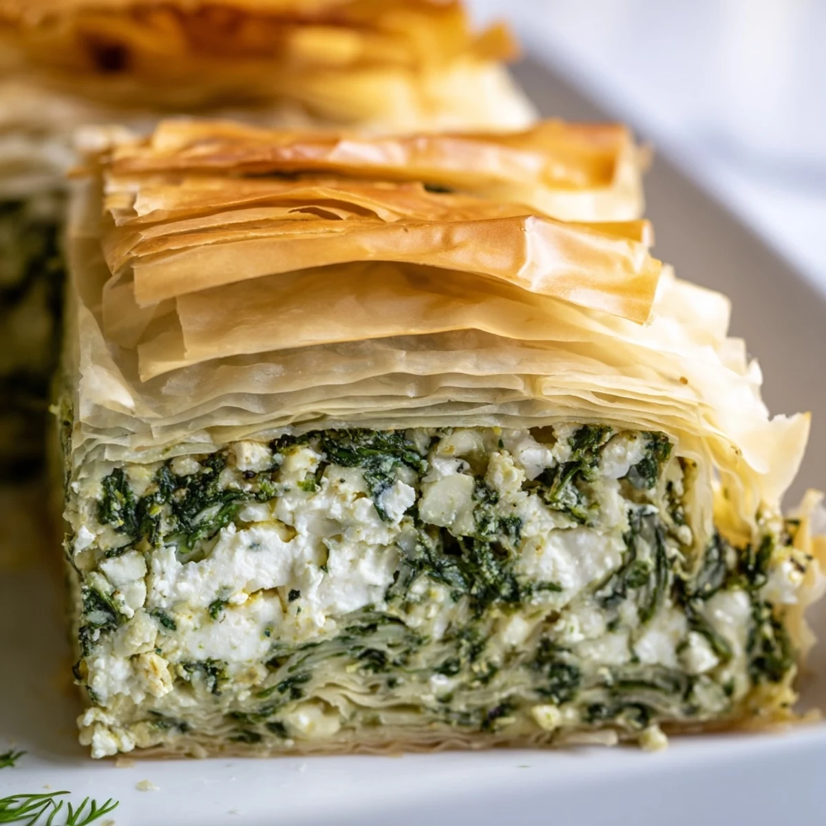 Golden authentic Greek spanakopita with flaky phyllo layers and spinach feta filling