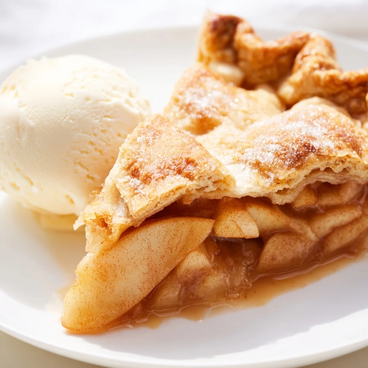 Golden homemade apple pie with flaky crust and cinnamon spiced apple filling