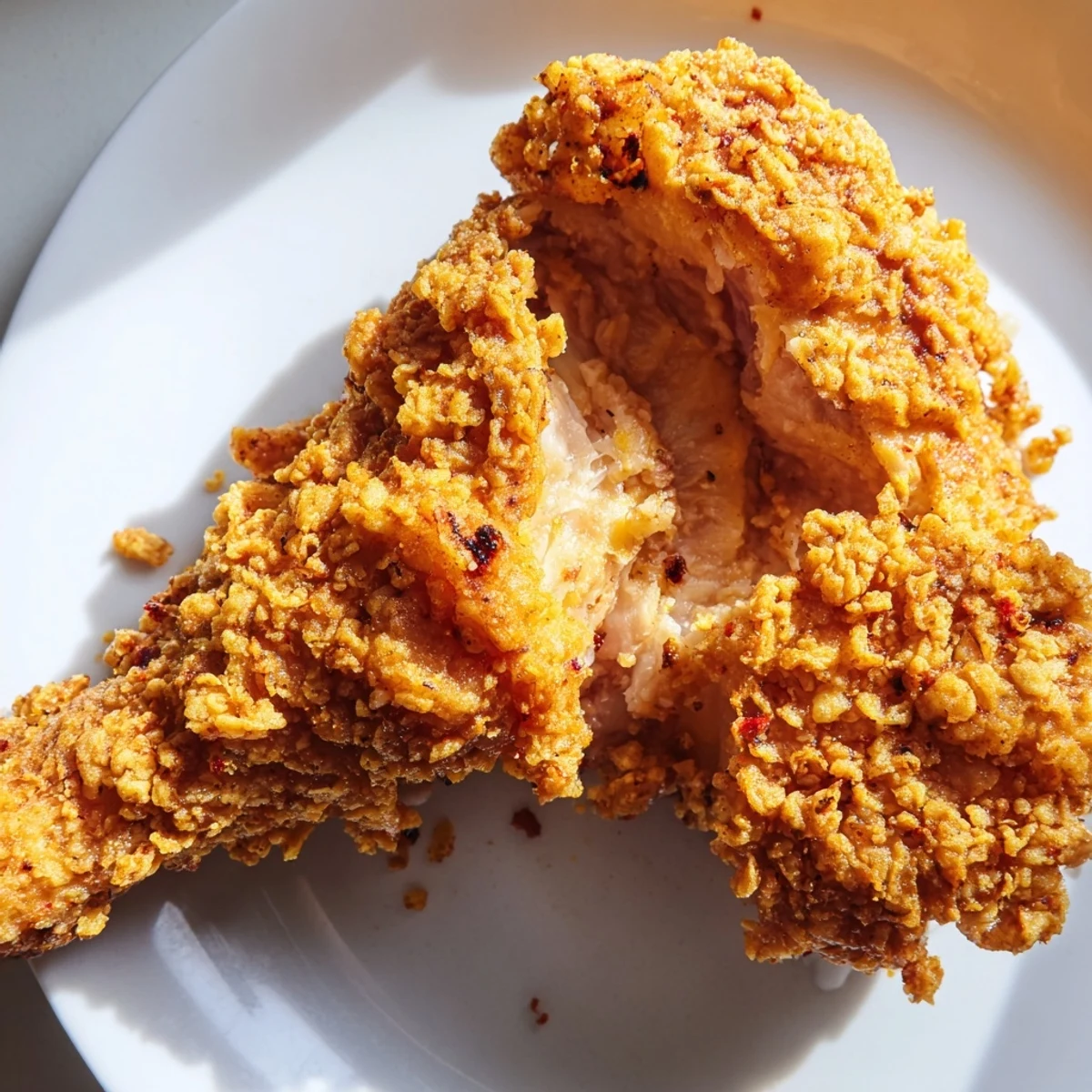 Juicy fried chicken pieces with golden brown crust fresh from the deep fryer