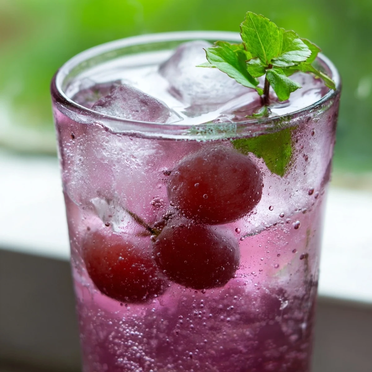Purple Grape Agua Fresca served in a pitcher with lime wedges nearby