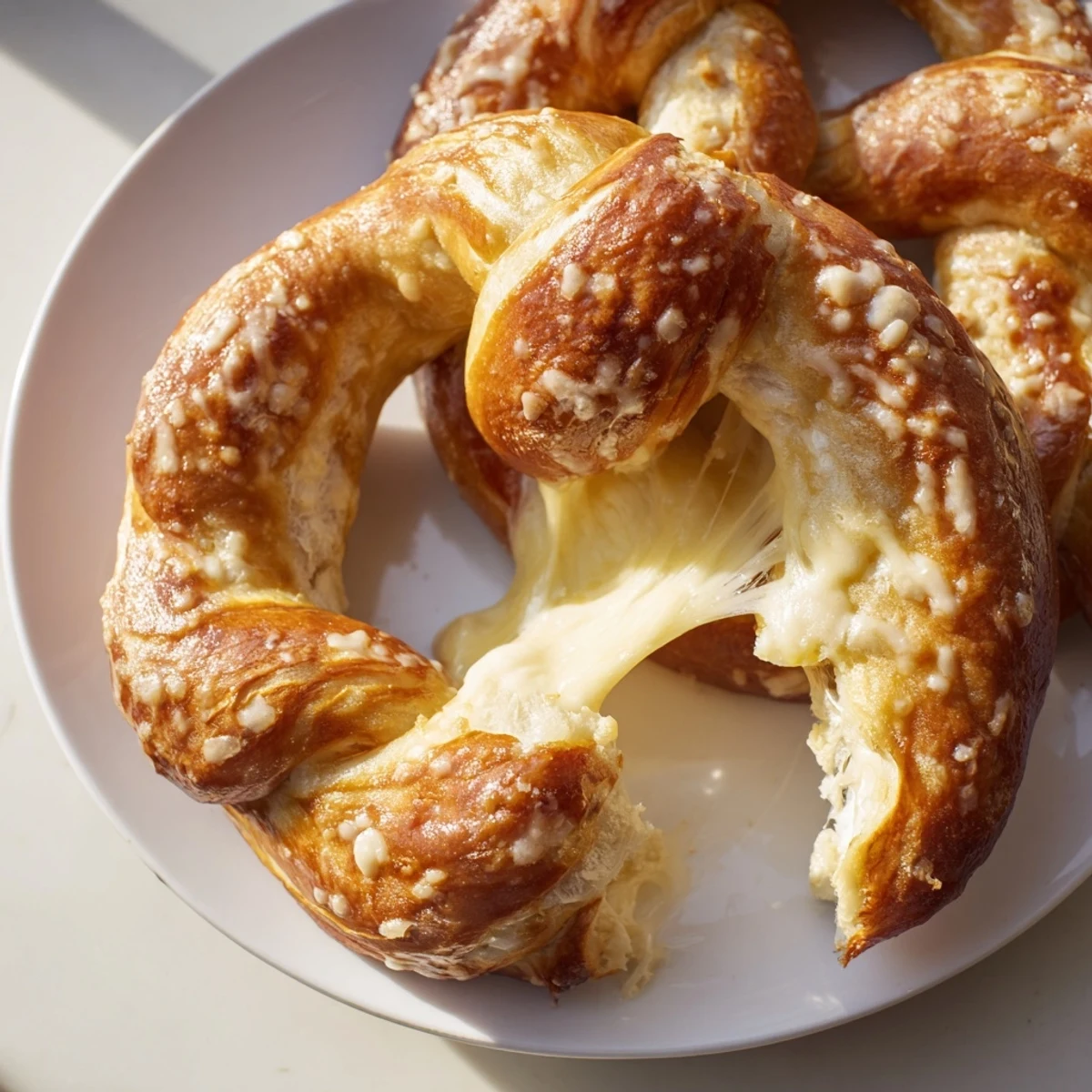 Freshly baked mozzarella stuffed soft pretzels served with marinara sauce for dipping