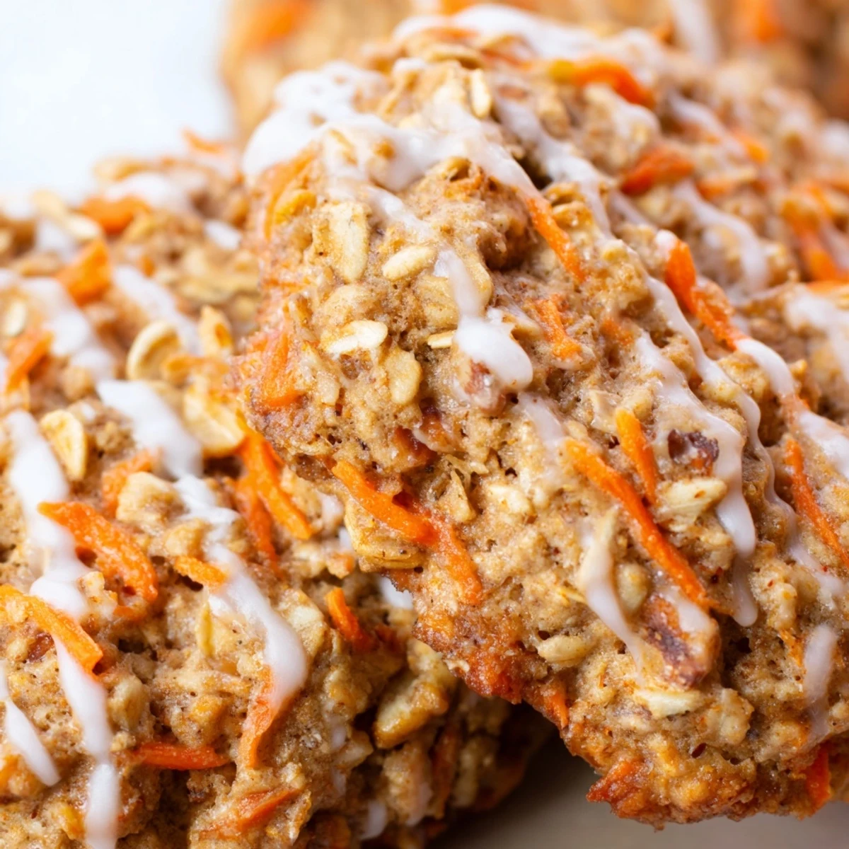 Soft Chewy Brown Butter Carrot Cake Cookies cooling on wire rack with cream cheese drizzle