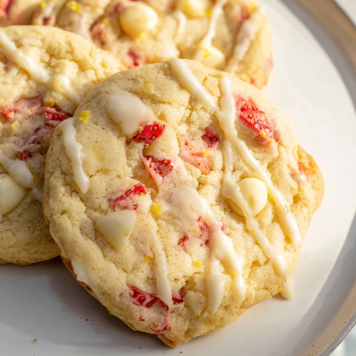 Soft strawberry lemonade cookies studded with fresh berries and topped with tangy lemon icing