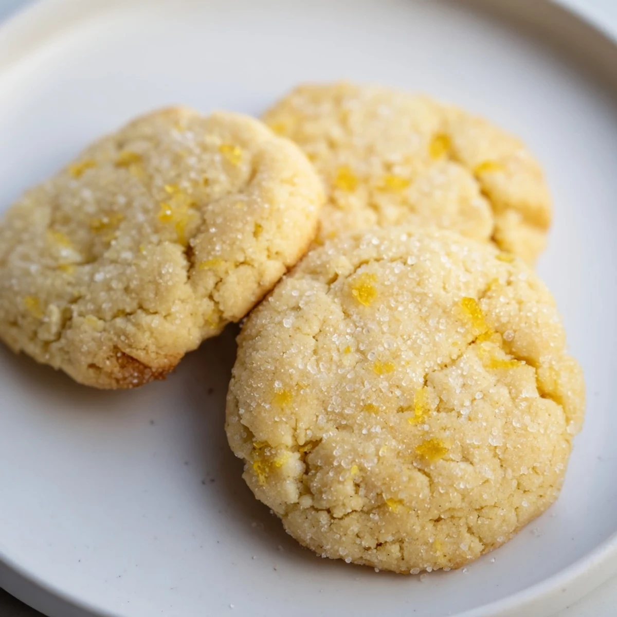 Golden lemon sugar cookies with crackly sugar coating fresh from the oven