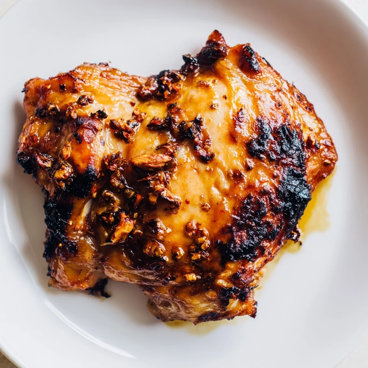 Golden glazed chicken thighs with crispy skin fresh off the grill
