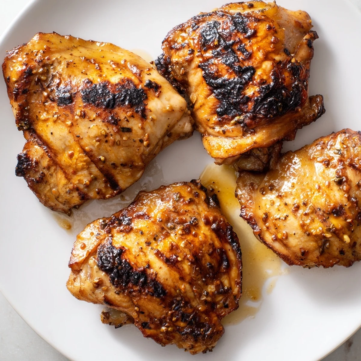 Juicy Killer Chicken Thigh Marinade creates caramelized, smoky-skinned pieces on a platter