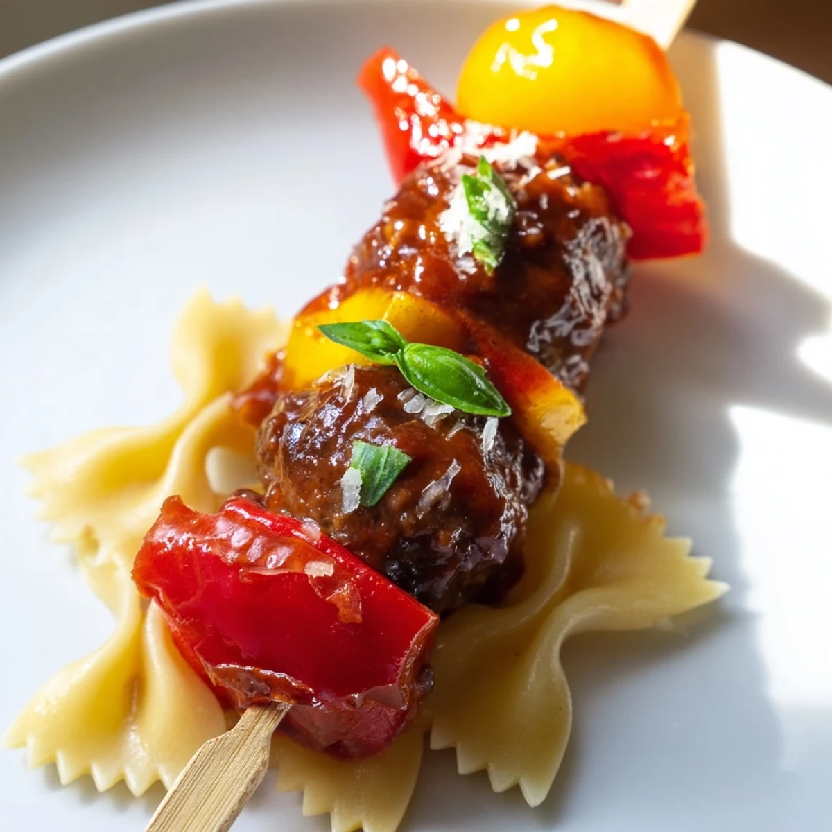 Bowtie Pasta Cocktail Meatball Skewers