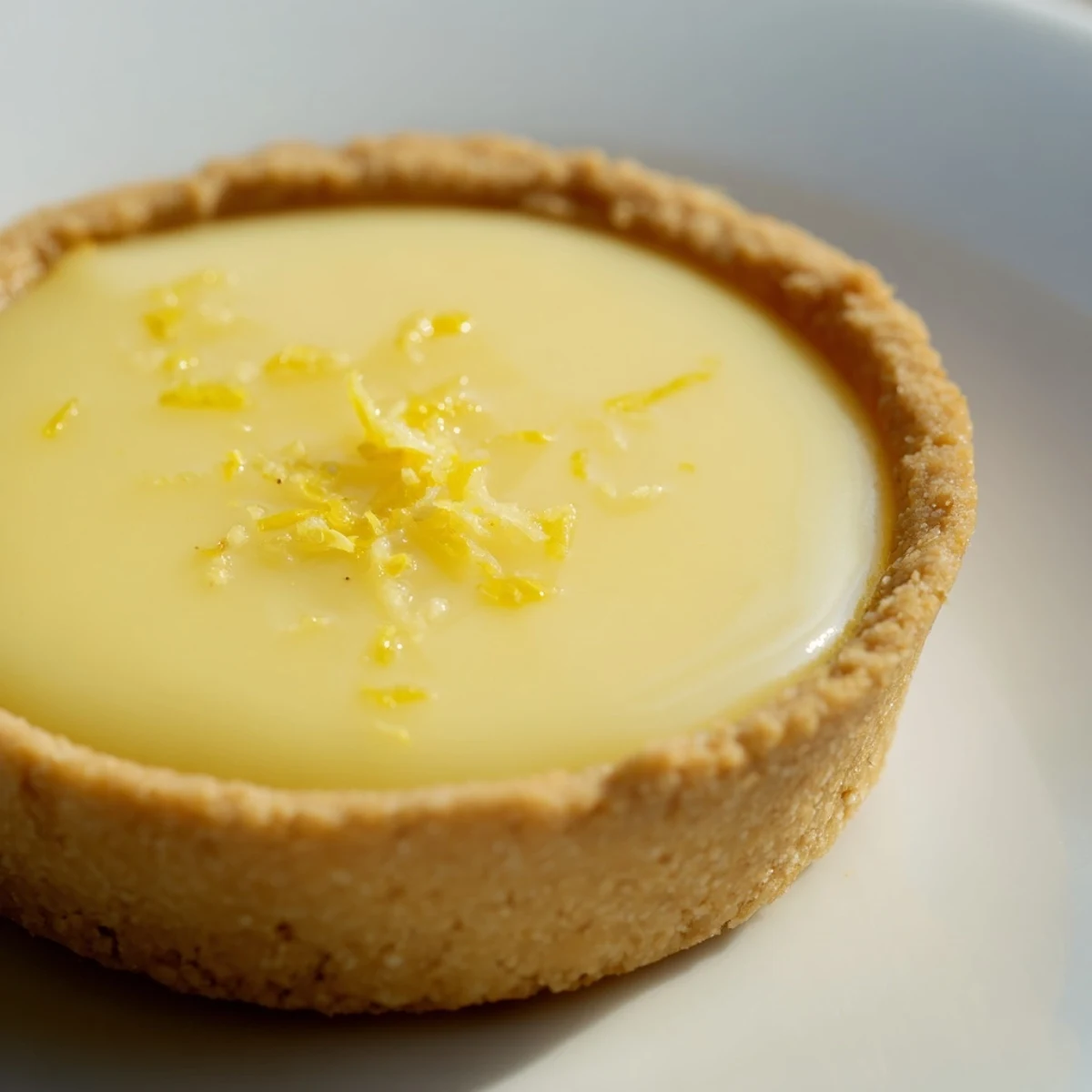 Mini vegan lemon tarts with silky golden custard nestled in crisp almond flour crusts