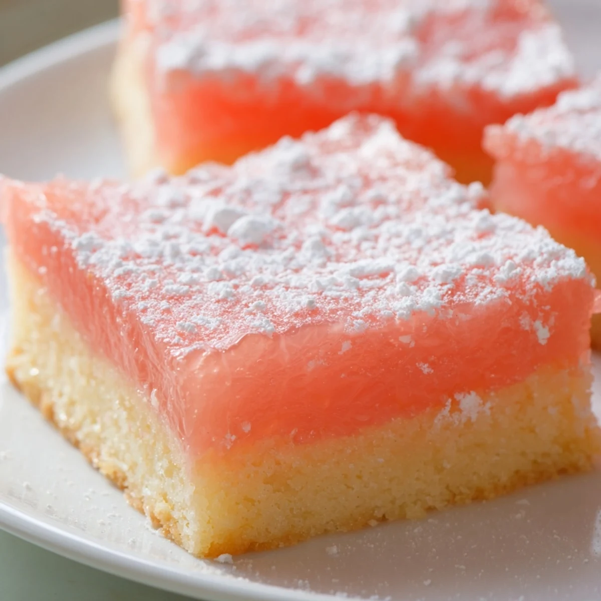 Bright citrus grapefruit bars sliced into neat squares topped with a delicate powdered sugar layer