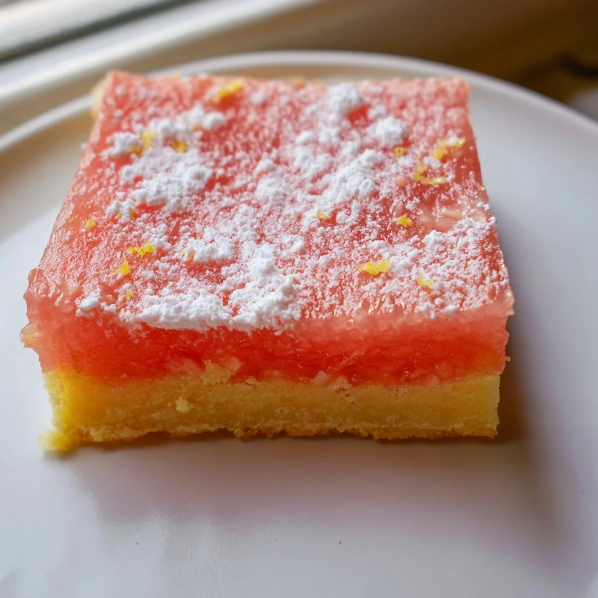 Creamy grapefruit bars with buttery shortbread crust cut into squares and garnished with fresh zest