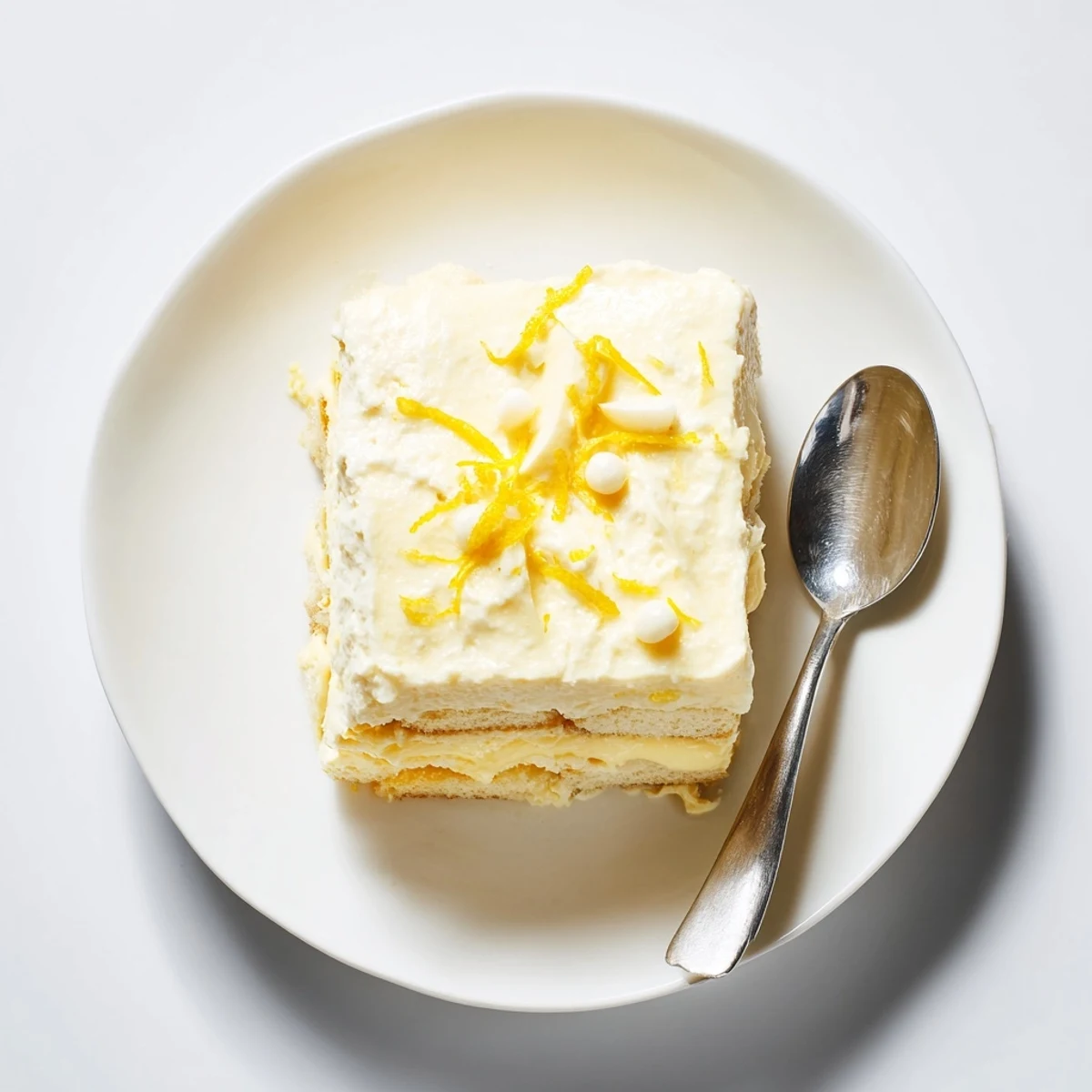 Chilled lemon tiramisu with tangy mascarpone cream and golden biscuit layers