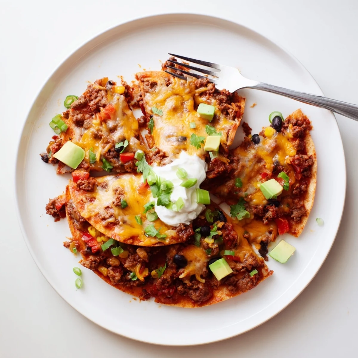Oven-finished Beef Skillet Enchiladas with golden broiled top, avocado, sour cream