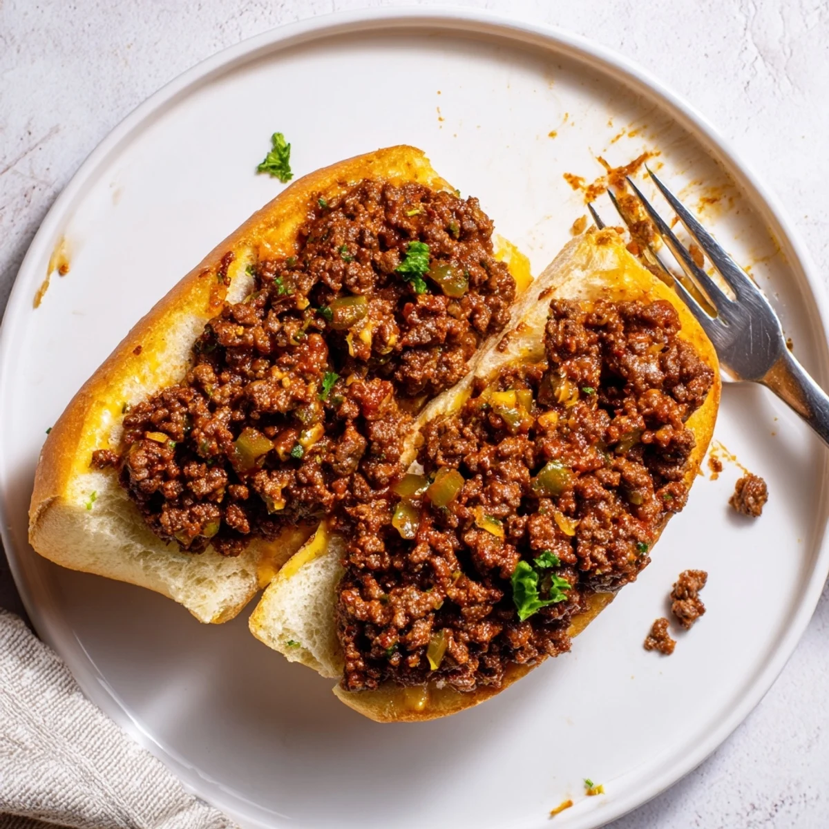 Garlic Bread Sloppy Joes oozing cheesy beef filling, golden buttered crust