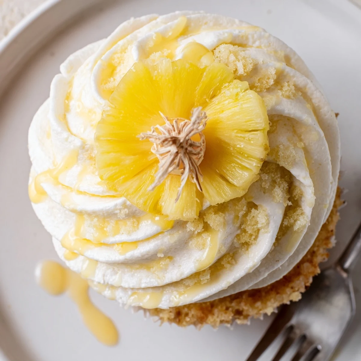 Dole Whip Cupcakes recipe with fluffy pineapple frosting and tropical garnish
