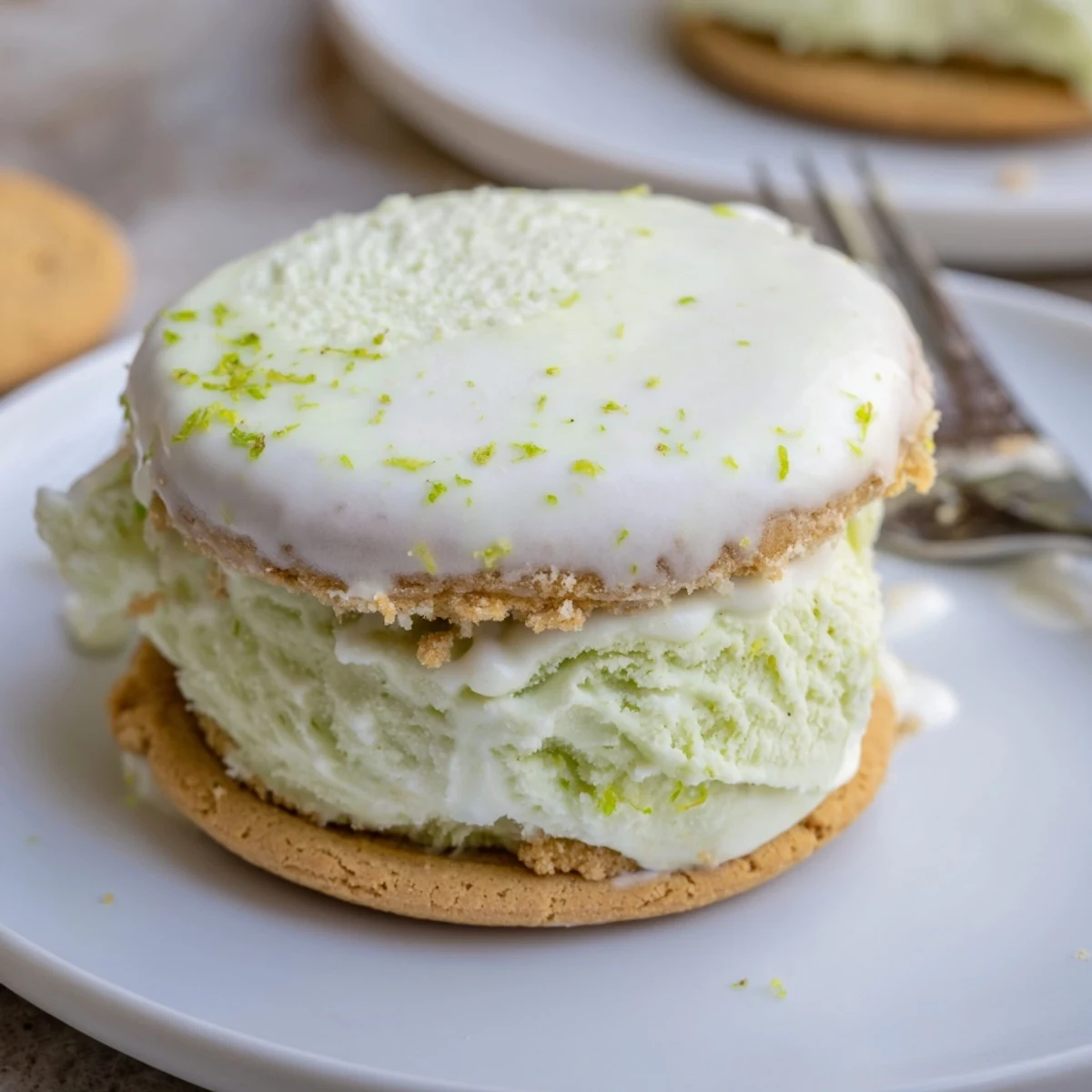 Key Lime Pie Ice Cream Sandwiches with zesty lime filling and crumbly graham cookies.