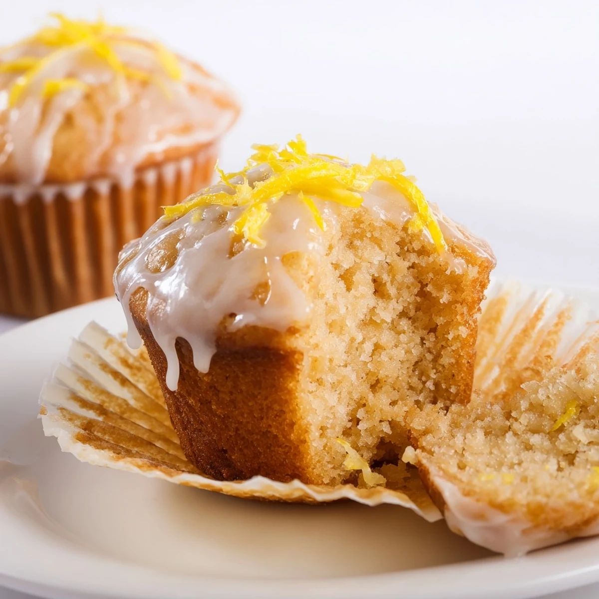 Glazed Lemon Ginger Muffins with glossy citrus glaze, steam rising, breakfast ready