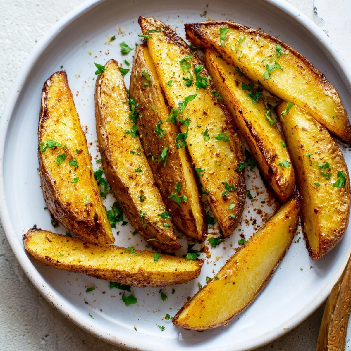 Seasoned Potato Wedges tossed in olive oil and paprika, ready to dip